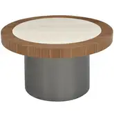Solstice Coffee Table in Travertine Look Ceramic, Walnut Veneer & Brushed Grey
